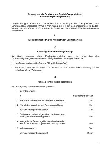 Satzung über die Erhebung von Erschließungsbeiträgen - Laupheim