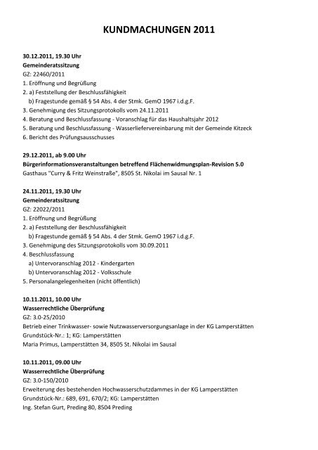 KUNDMACHUNGEN 2011.pdf - Marktgemeinde St. Nikolai im Sausal