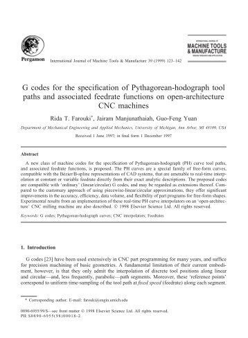G codes for the specification of Pythagorean-hodograph tool paths ...