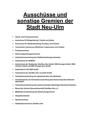 Ausschüsse und sonstige Gremien der Stadt Neu-Ulm