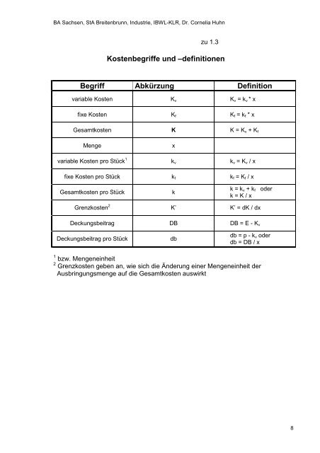 SCRIPT Teil 1 Studiengang Industrie Kosten