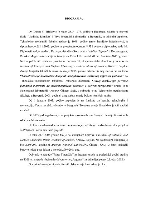 Biografija Dr Dusan V Tripkovic Je Rođen 28 04 1979 Godine U