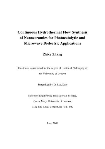 Continuous Hydrothermal Flow Synthesis of Nanoceramics for ...