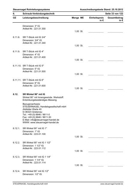 Ausschreibungstexte - Steuernagel Handelsgesellschaft mbH