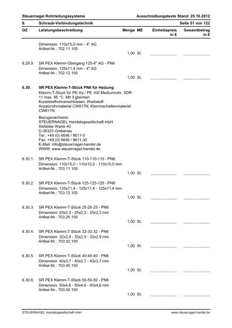 Ausschreibungstexte - Steuernagel Handelsgesellschaft mbH