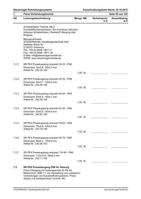 Ausschreibungstexte - Steuernagel Handelsgesellschaft mbH