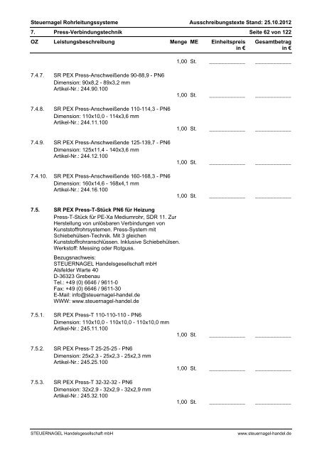 Ausschreibungstexte - Steuernagel Handelsgesellschaft mbH