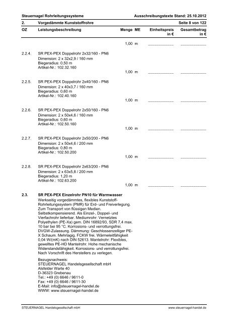 Ausschreibungstexte - Steuernagel Handelsgesellschaft mbH