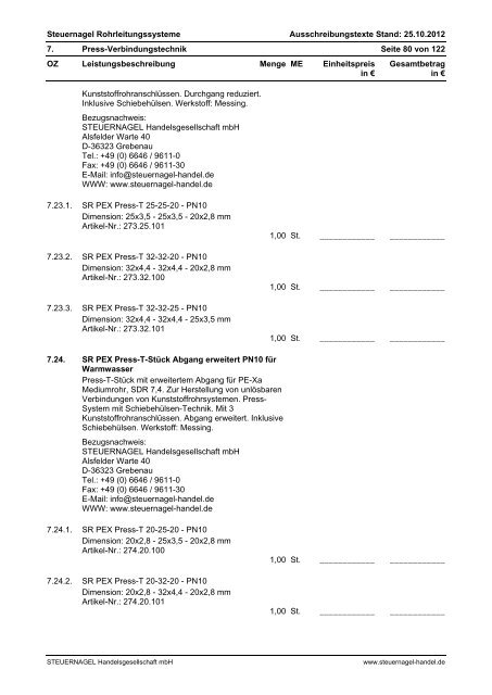 Ausschreibungstexte - Steuernagel Handelsgesellschaft mbH