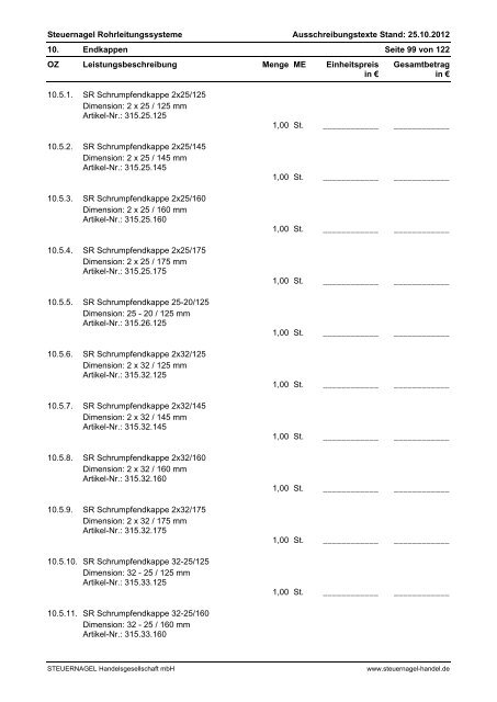 Ausschreibungstexte - Steuernagel Handelsgesellschaft mbH