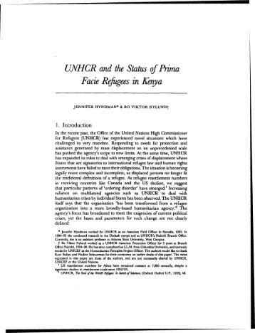 UNHCR andthe Status ofPrima Facie Rifugees in Kenya - YorkSpace