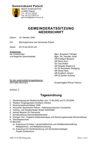 GEMEINDERATSSITZUNG - Gemeinde Patsch