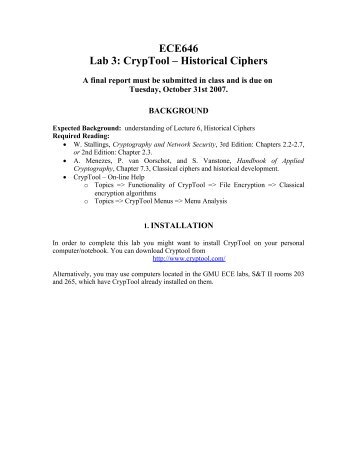 ECE646 Lab 3: CrypTool – Historical Ciphers