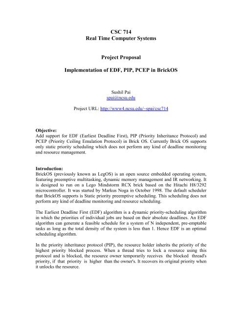 Csc 714 Real Time Computer Systems Project Proposal