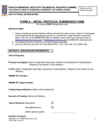 FORM A – INITIAL PROTOCOL SUBMISSION FORM - Noguchi