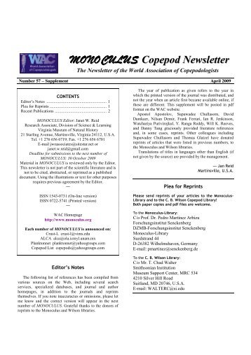 MONOCULUS Copepod Newsletter - World Association of