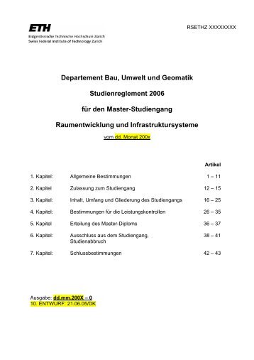 Departement Bau, Umwelt und Geomatik Studienreglement 2006 für ...