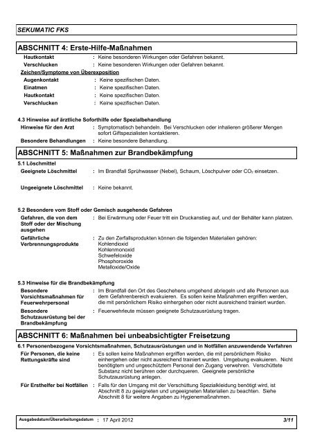 SICHERHEITSDATENBLATT SEKUMATIC FKS - Ecolab Healthcare