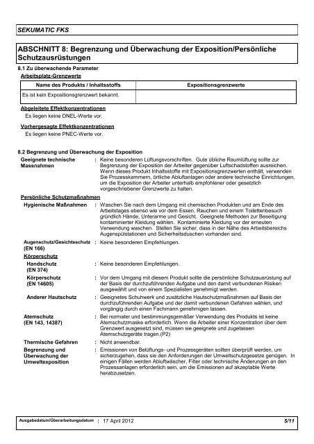 SICHERHEITSDATENBLATT SEKUMATIC FKS - Ecolab Healthcare