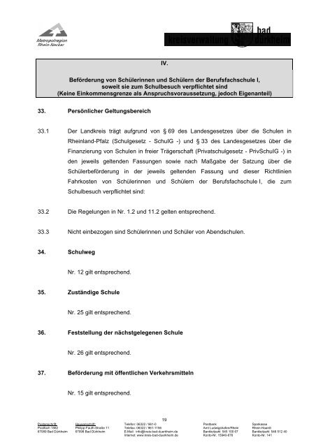 Richtlinien des Landkreises Bad Dürkheim für die Schülerbeförderung