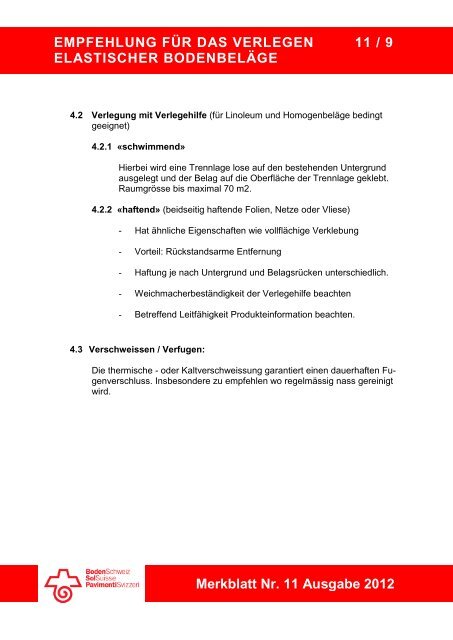 11 Elastische Bodenbeläge - BodenSchweiz