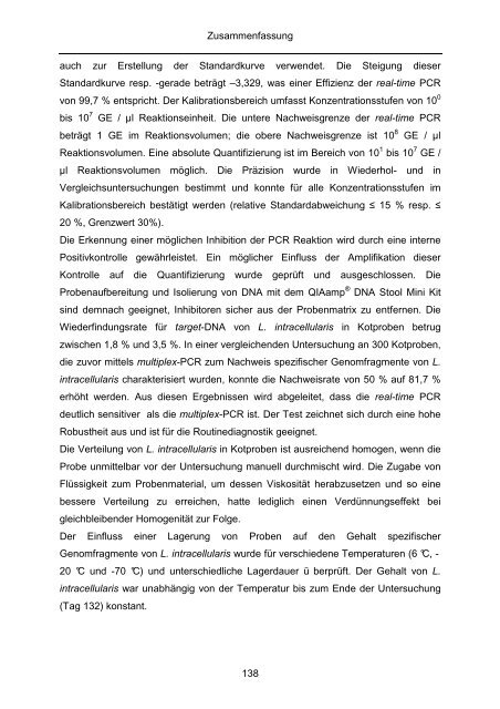 Quantitativer Nachweis von Lawsonia intracellularis mittels real-time ...