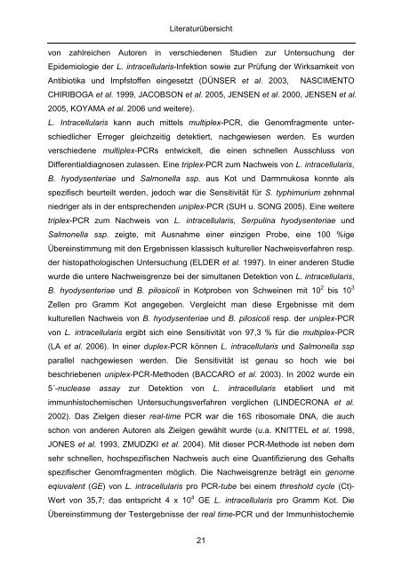 Quantitativer Nachweis von Lawsonia intracellularis mittels real-time ...