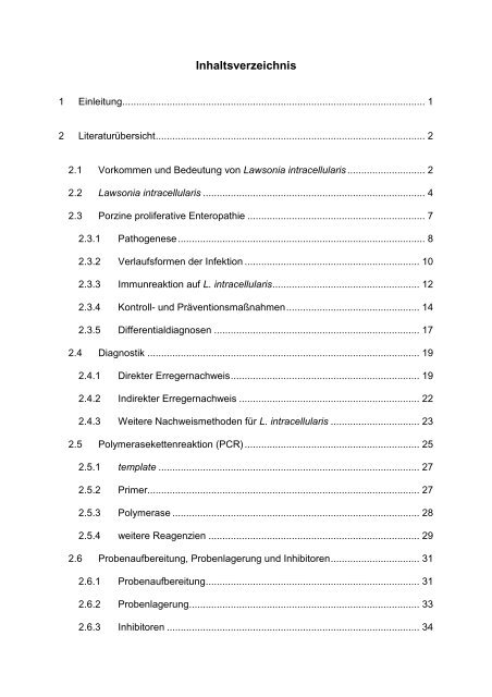 Quantitativer Nachweis von Lawsonia intracellularis mittels real-time ...