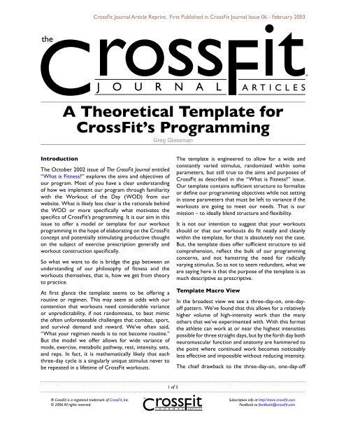 A Theoretical Template for CrossFit's Programming