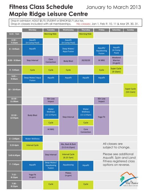 Fitness Class Schedule Maple Ridge