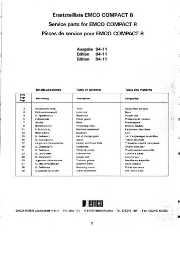 Ersatzteilliste EMCO COMPACT 8 Service parts for EMCO