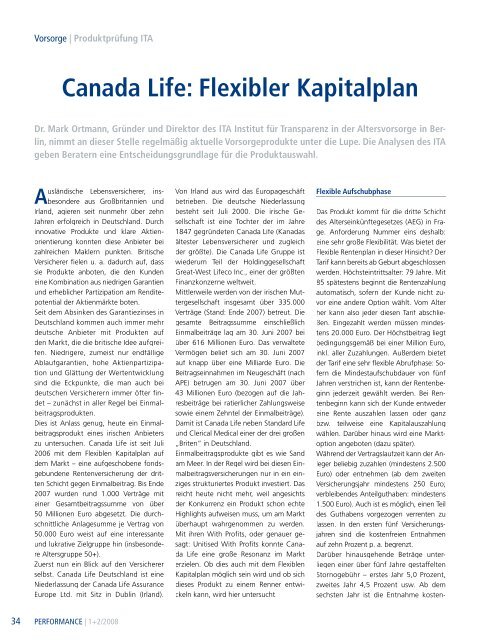 Canada Life: Flexibler Kapitalplan