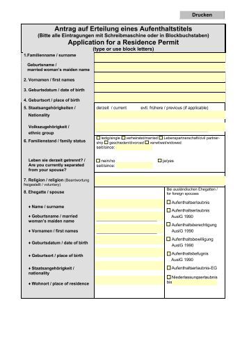 Antrag Auf Erteilung Oder Verlängerung Eines Aufenthaltstitels Antrag auf Erteilung bzw. Verlängerung eines Aufenthaltstitels