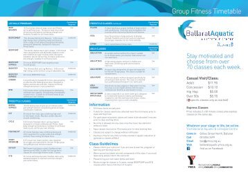 Group Fitness Timetable - Ballarat Aquatic Centre