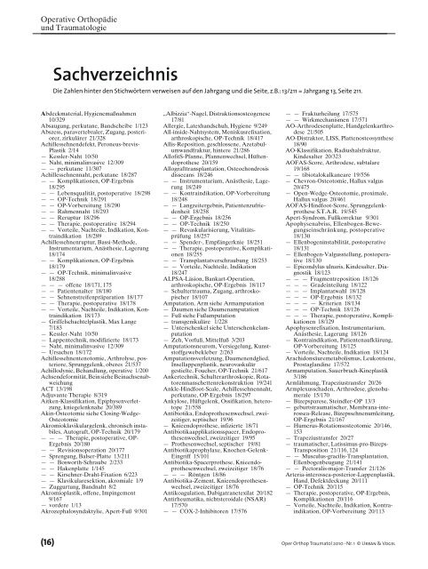 Sachverzeichnis - Operative Orthopädie und Traumatologie