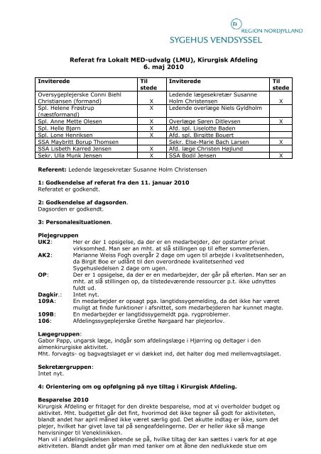 Referat fra Lokalt MED-udvalg (LMU), Kirurgisk Afdeling 6. maj 2010