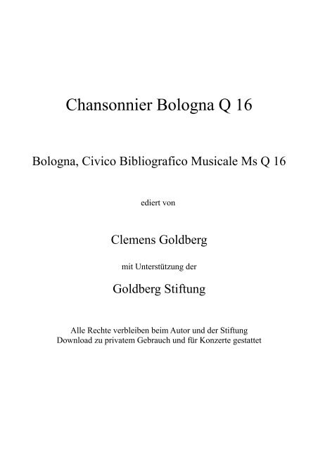 Chansonnier Bologna Q 16 - Goldberg Stiftung