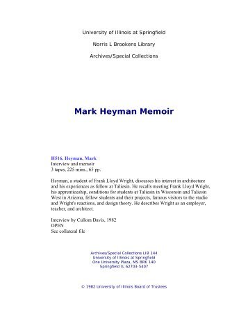 Mark Heyman Memoir - University of Illinois Springfield