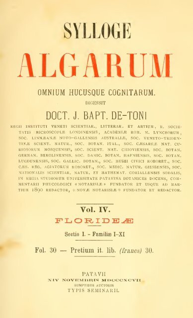 Sylloge algarum omnium hucusque cognitarum - Algaebase