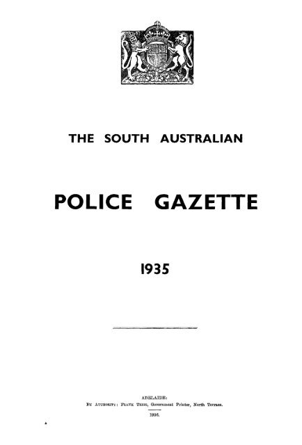 SA Police Gazette 1935 - Unlock the Past