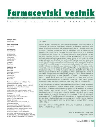 Farmacevtski vestnik št. 2, julij 2006 - Slovensko farmacevtsko društvo