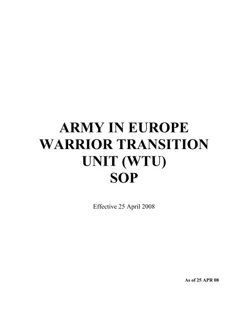 (wtu) sop - IMCOM-Europe - U.S. Army