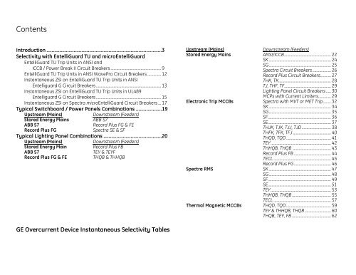 GE Overcurrent Device Instantaneous Selectivity Tables - GE Energy