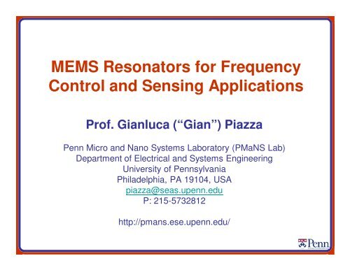 MEMS Resonators for Frequency Control and Sensing Applications