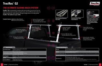 tracrac g2 sliding track rack truck racks specifications dimensions fit ...