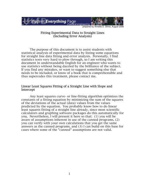 Fitting Experimental Data to Straight Lines - Chemical Engineering