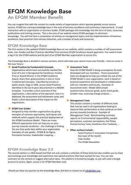 Knowledge Base One pager - EFQM