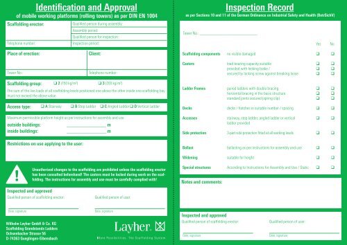 Identification and Approval Inspection Record - Layher