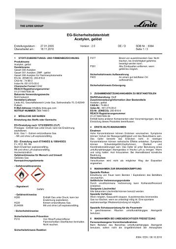 EG-Sicherheitsdatenblatt Acetylen, gelöst