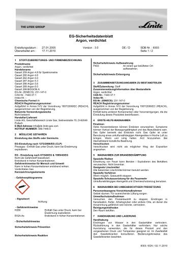 EG-Sicherheitsdatenblatt Argon, verdichtet